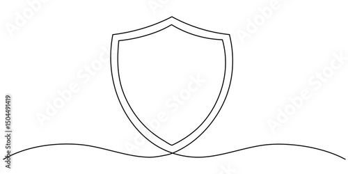 Continuous line drawing of shield. One line drawing background. Vector illustration. Editable stroke