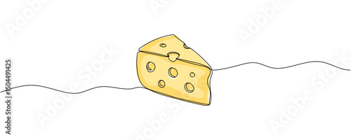 Cheese piece one line continuous drawing. Cheese products continuous one line illustration. Vector minimalist linear illustration. Editable stroke