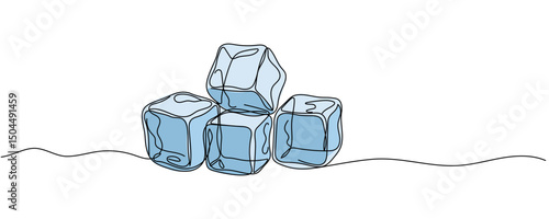 Continuous line drawing of ice cubes Editable stroke