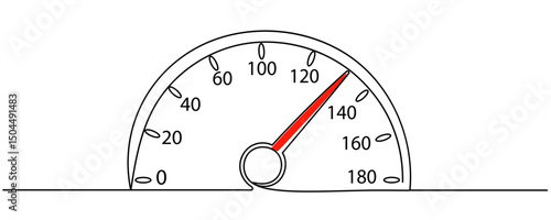 Continuous linear drawing of speedometer. Speedometer silhouette. Abstract background drawn with one line. Vector illustration.
