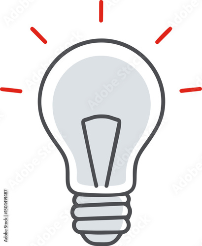 Illustration of a glowing light bulb with red rays in cartoon style. Vector illustration