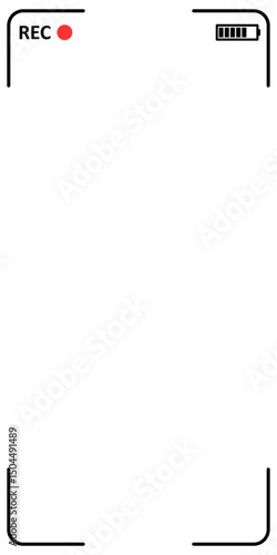 Video camera frame display. Screen of smartphone camera. Focusing screen. Full HD format. Editable stroke