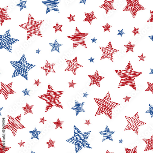 Red and blue sketch stars pattern,. Vector illustration