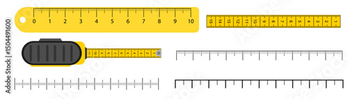 Ruler and tape measure Tape Measure Vector, yellow and white, centimeters and millimeters