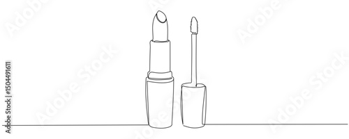 Continuous one line drawing. Open lipstick. Linear style Editable stroke