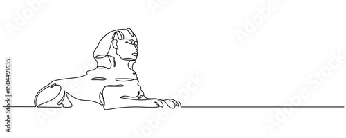 One single line drawing Great Sphinx Giza city skyline, Egypt. Historical town landscape home wall decor poster print art. Continuous one line drawing Editable stroke