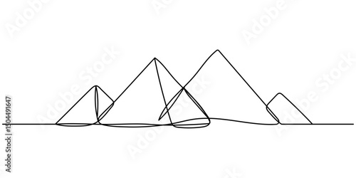One continuous single drawing line art flat doodle pyramid, desert, egypt, ancient, history, architecture, cairo, tourism. Hand draw contour on a white background, hand drawn, Editable stroke