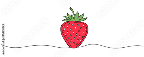 Strawberry vector One continuous line drawing of strawberry with lettering. Editable black stroke.