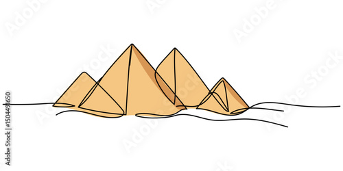 One continuous single drawing line art flat doodle pyramid, desert, egypt, ancient, history, architecture, cairo, tourism. Hand draw contour on a white background, hand drawn, Editable stroke