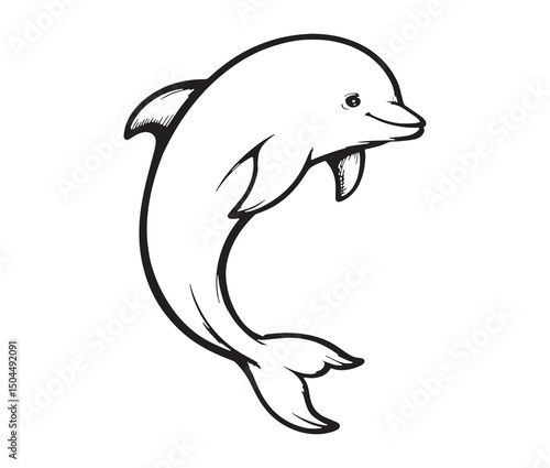 Cute dolphin line art illustration. dolphin clipart for kids and coloring books.