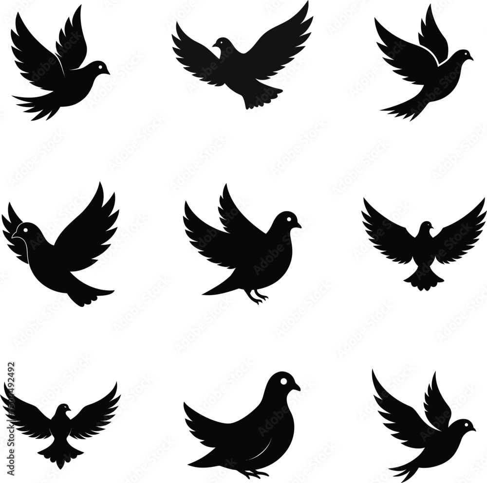 Obraz premium Silhouette Vector of Dove with Open Wings