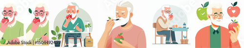 vector of a grandfather eating an apple