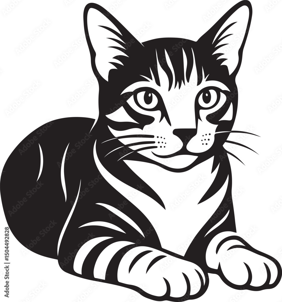 Obraz premium Tabby cat vector silhouette artwork, Stylish feline illustration black and white