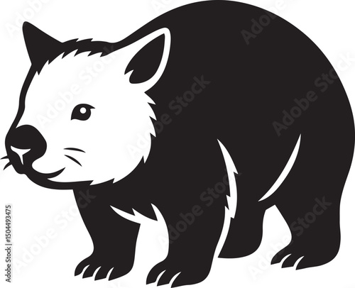 Wombat silhouette black and white style, Cute wombat illustration in profile view