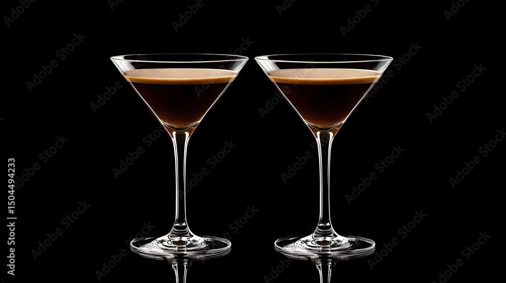Elegant Espresso Martinis in Sleek Glasses on Black Background Elegant Espresso Martinis in Sleek Glasses on Black Background
