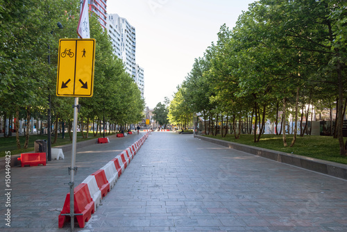 Fototapeta Traffic lanes temporary separation with barriers