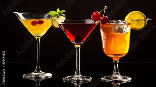 Wallpaper Mural Colorful Cocktail Selection with Garnishes on Dark Background Torontodigital.ca