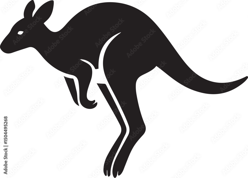 Kangaroo silhouette in dynamic motion, Jumping kangaroo black outline design Kangaroo silhouette in dynamic motion, Jumping kangaroo black outline design