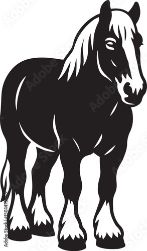 Draft horse black silhouette design, Strong workhorse illustration in minimal style
