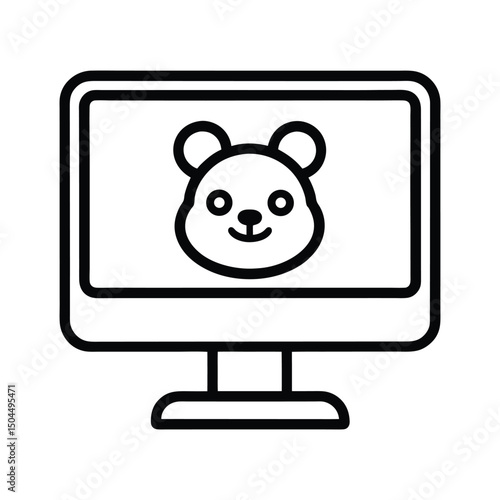black outline vector of a computer monitor with teddy bear head.eps