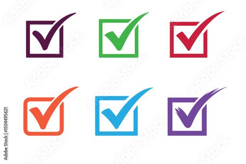 Colorful Check Mark Icons Six Variations of Approved, Completed, or Correct Symbols for Design Projects - Perfect for Web, App, and Print!