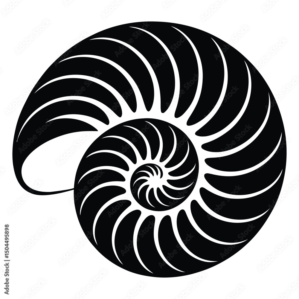 Spiral Nautilus Shell Silhouette, Vector, Illustration, Icon, Logo, White Background. Spiral Nautilus Shell Silhouette, Vector, Illustration, Icon, Logo, White Background.