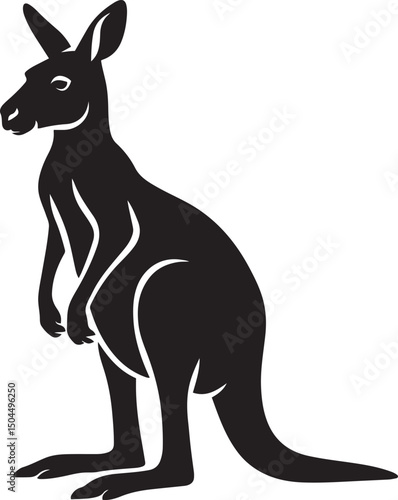 Black silhouette of kangaroo animal, Standing kangaroo clean vector style
