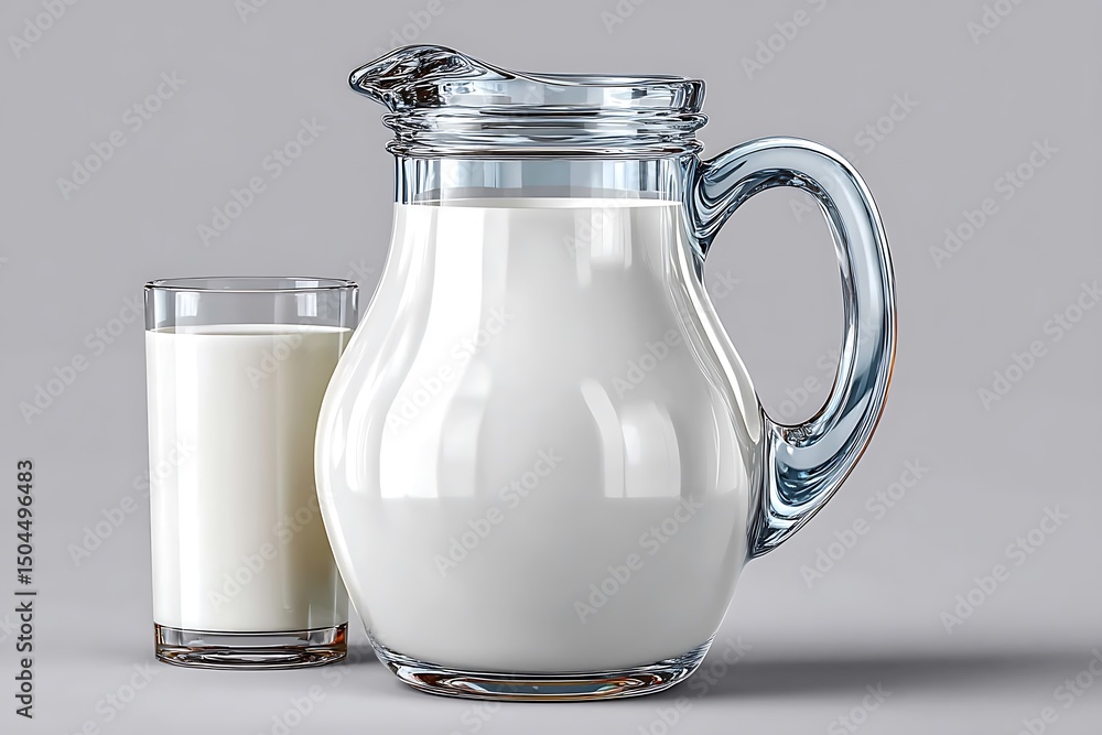 Clear milk pitcher with curved rim and glass high resolution picture Clear milk pitcher with curved rim and glass high resolution picture