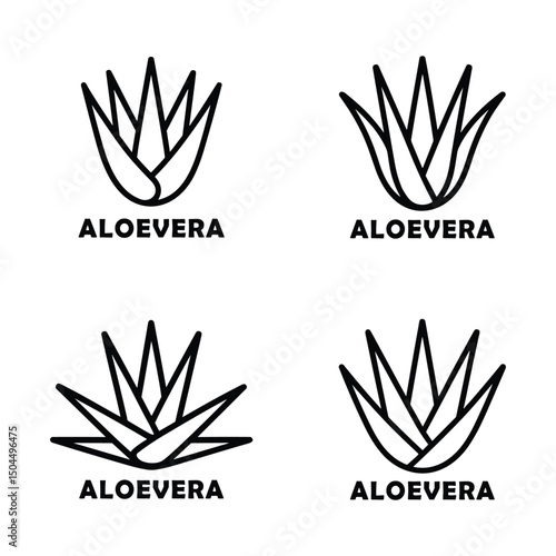 Simple Black Line Art Aloe Vera Logos