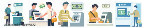 vector of a young man withdrawing money from a bank