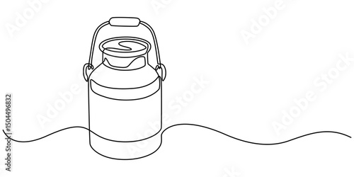 Continuous one line drawing of an vintage milk can, Continuous one line drawing of an vintage milk can, Picture of milk barrel illustration related to livestock Is a black and white picture, minimal.