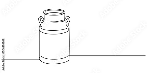 Continuous one line drawing of an vintage milk can, Continuous one line drawing of an vintage milk can, Picture of milk barrel illustration related to livestock Is a black and white picture, minimal.