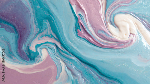 Abstract Swirls of Lavender Blue and Cream Colored Paint Marbling Background with a Smooth Texture Ideal for Artistic Projects and Decorative Purposes