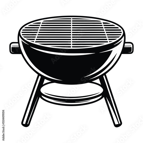 BBQ Grill Icon, Silhouette, Vector, Illustration, Outline, Logo, White Background.