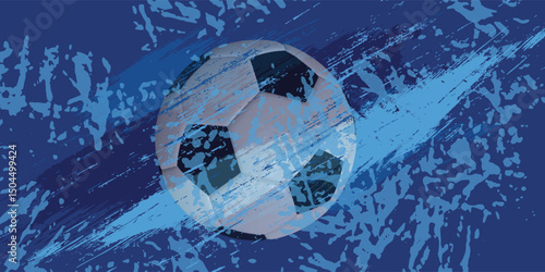 vector black grunge soccer ball on white and blue