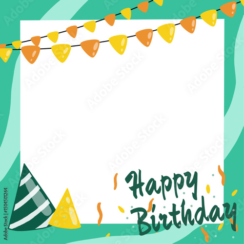 Celebrate Joy: Festive Birthday Card Template with Party Hats, Confetti & Transparent Background