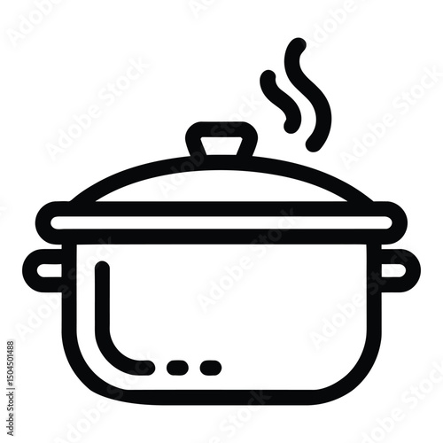 Crock Pot Icon, Silhouette, Vector, Illustration, Outline, Logo, White Background.