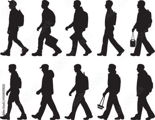 Walking silhouettes people backpacks travel hiking outdoors