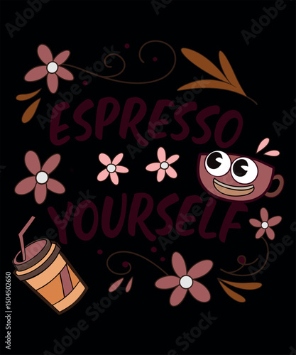 A vector illustration featuring coffee possibly a coffee cup or beans designed with CMYK colors and including fonts like Helvetica and Courier suitable for various design projects