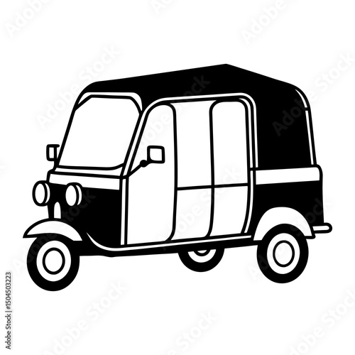 Black and white tuk-tuk isolated on white background