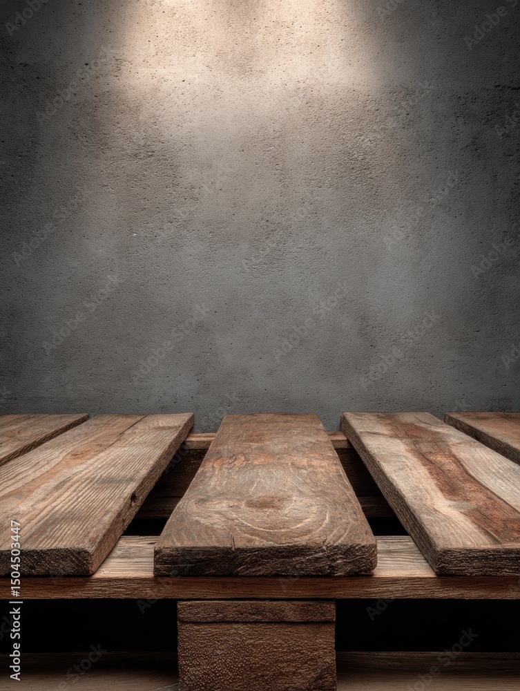Wooden Planks Arranged on a Pallet With Neutral Overhead Lighting and an Empty Right Section Wooden Planks Arranged on a Pallet With Neutral Overhead Lighting and an Empty Right Section