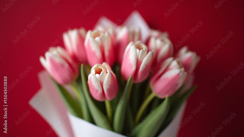 Naklejka premium An elegant bouquet of pink-tipped tulips.