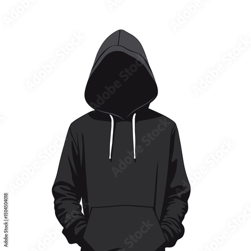 Anonymous Figure in Black Hoodie with Hidden Face Illustration, Representing Mystery and Privacy