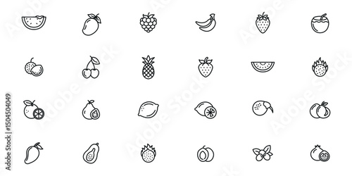summer-furit outline or line icon design bundle.