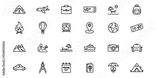 Travel outline or line icon design bundle.