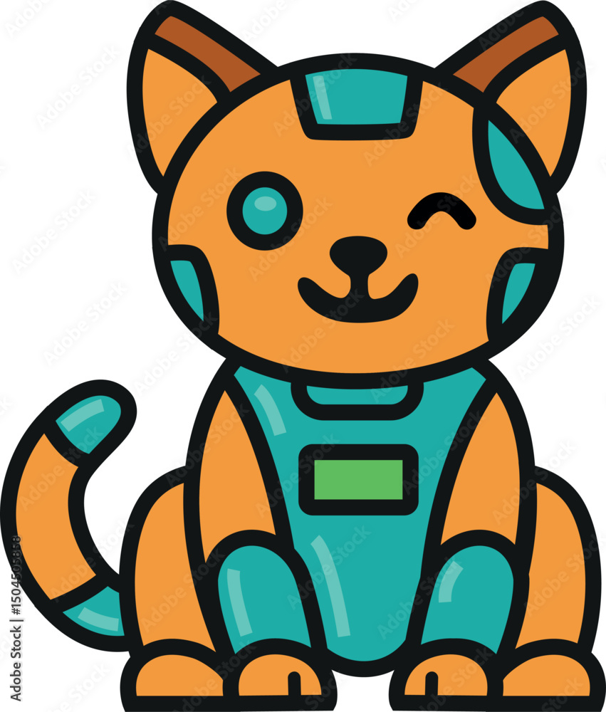 Naklejka premium Cute Robotic Cat Mascot Winking