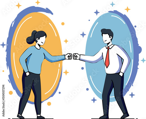 Business colleagues fist bumping in professional teamwork and cooperation vector illustration 