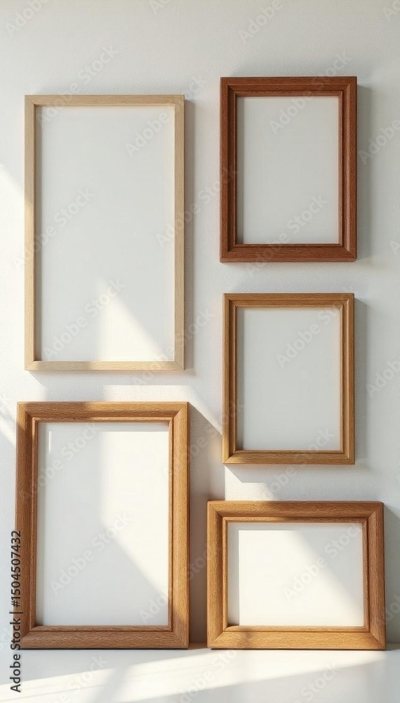 Several textured wooden frames against minimalist backdrop, wood texture, white frame Several textured wooden frames against minimalist backdrop, wood texture, white frame
