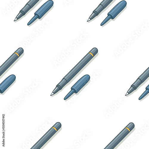 pattern with one type of stationery, namely a ballpoint pen and a cap next to it, for various school designs