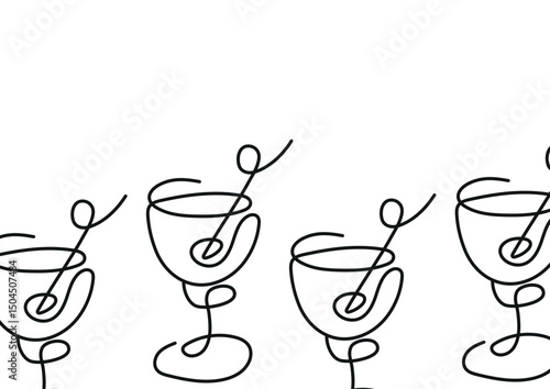 poster with a figured martini glass with an olive inside drawn with several lines in line art style